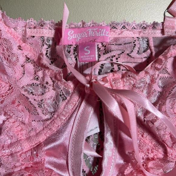 Pink Y2K Fairycore Dolls Kill x Sugar Thrillz Bubblegum Lace Teddy - Picture 5 of 6